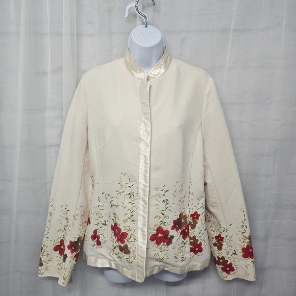 Metrostyle Cream Red Floral Jacket Satin Trim Asian Office 10 - Picture 1 of 10